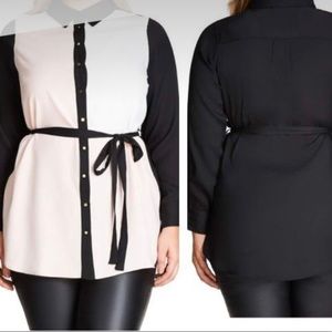 City Chic Black white & pink colorblock top
